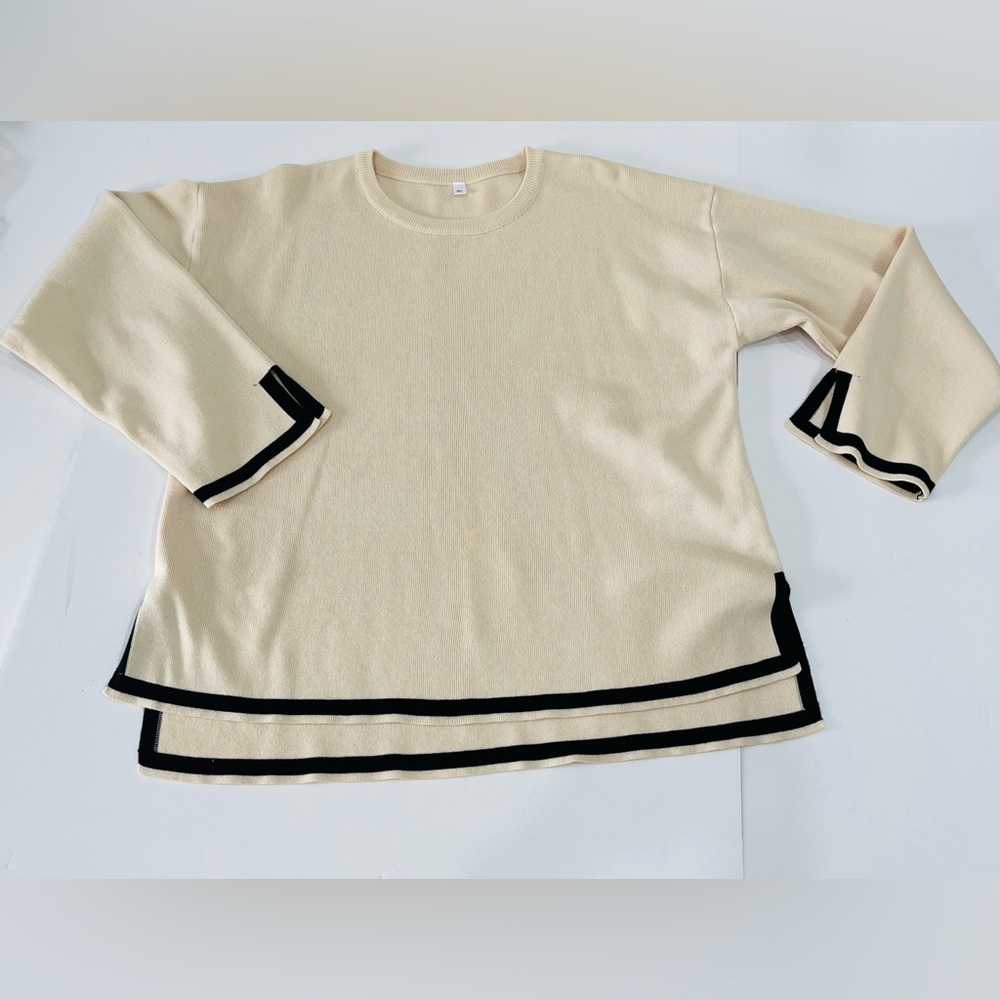 Cream Top and Pants with Black Stripe